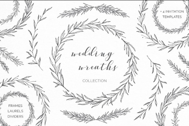 Black And White Eucalyptus Wreath Clipart Floral Wreath Set Etsy